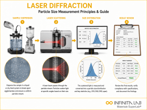 Infinita Engineering Visual showing What Is Laser sieve / particle size workflow for what is laser diffraction? particle size measurement principles & guide.