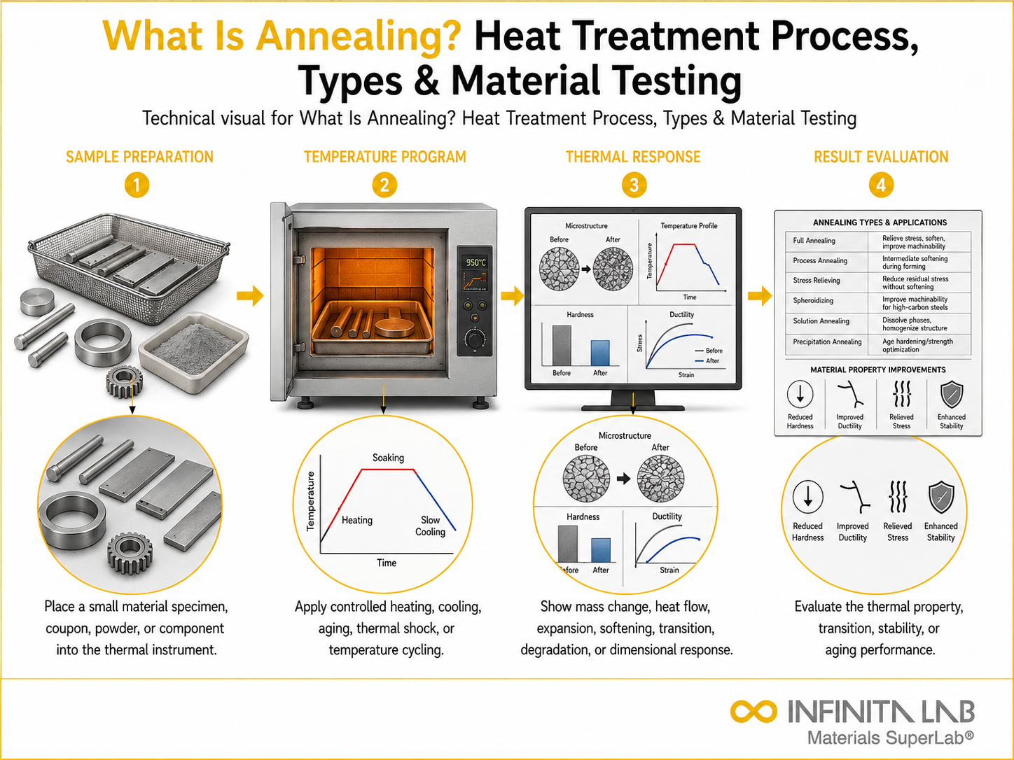 Infinita Engineering Visual showing What Is Annealing thermal analysis / heat testing workflow for what is annealing? heat treatment process, types & material testing.