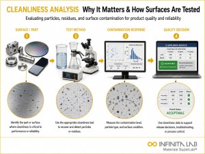 Infinita Engineering Visual showing Cleanliness Analysis Why general testing / industry guide workflow for cleanliness analysis: why it matters & how surfaces are tested.