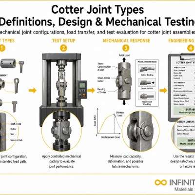 Infinita Engineering Visual showing Cotter Joint Types general testing / industry guide workflow for cotter joint types: definitions, design & mechanical testing.