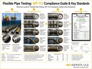 Infinita Engineering Visual showing Flexible Pipe Testing general testing / industry guide workflow for flexible pipe testing: api 17j compliance guide & key standards.