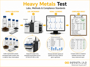 Infinita Engineering Visual showing How To Find elemental / spectroscopic analysis workflow for how to find a heavy metals test: labs, methods & compliance standards.