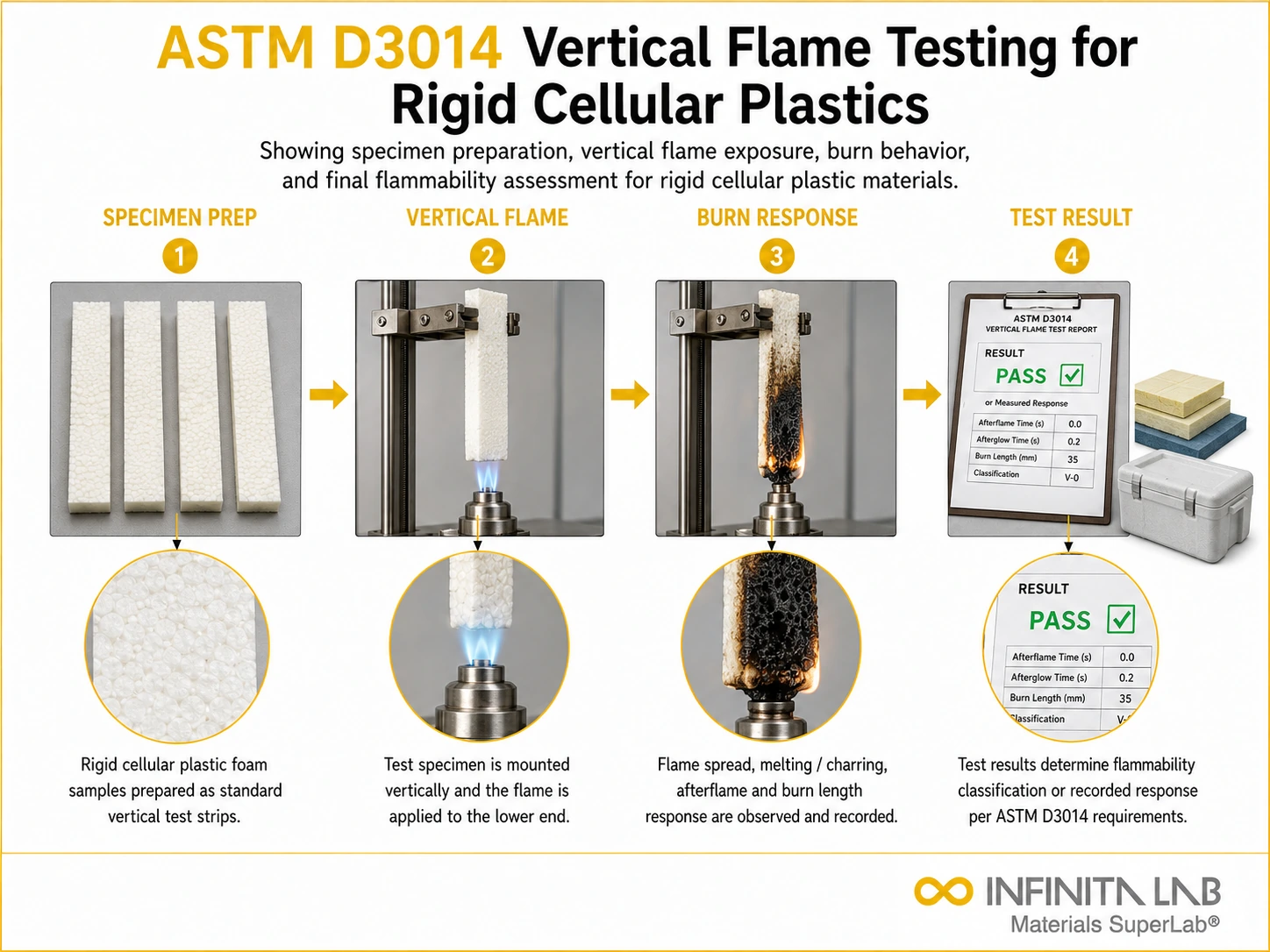 ASTM D3014 Vertical Flame Testing for Rigid Cellular Plastics