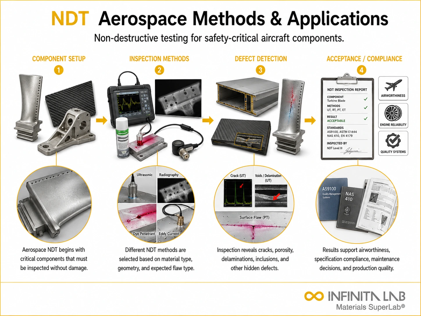 Infinita Engineering Visual showing Ndt For The combustible dust / loc / explosion workflow for ndt for the aerospace industry: methods, standards & applications.
