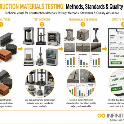 Infinita Engineering Visual showing Construction Materials Testing general testing / industry guide workflow for construction materials testing: methods, standards & quality assurance.