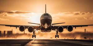 passenger-airplane-taking-off-dusk-sky-generated-by-ai