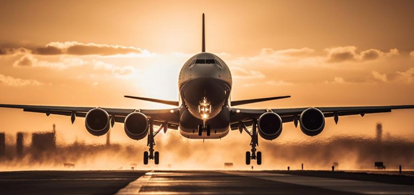 passenger-airplane-taking-off-dusk-sky-generated-by-ai