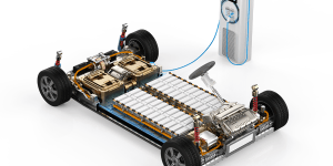 Lithium-ion EV battery cell undergoing mechanical crush and nail penetration safety testing