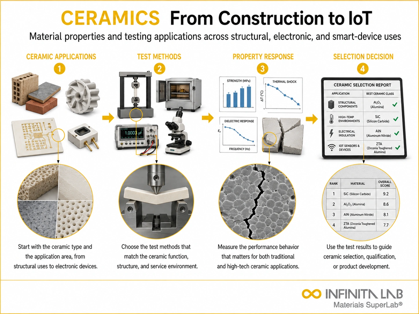 Infinita Engineering Visual showing Ceramics From Construction general testing / industry guide workflow for ceramics: from construction to iot — material properties & testing applications.