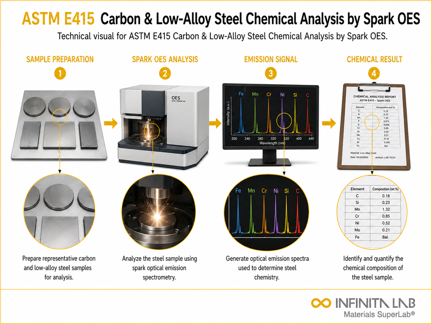 ASTM E415 Carbon & Low-Alloy Steel Chemical Analysis by Spark OES