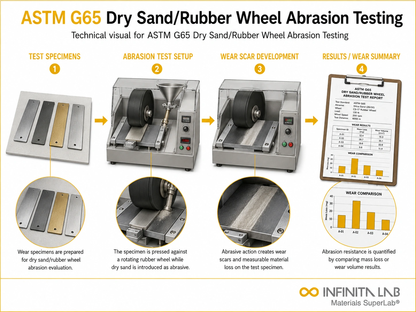 ASTM G65 Dry Sand/Rubber Wheel Abrasion Testing