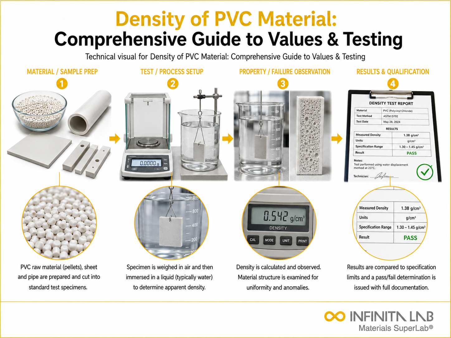 Infinita Engineering Visual showing Density of PVC Material: Comprehensive Guide to Values & Testing composites / plastics / polymers workflow.