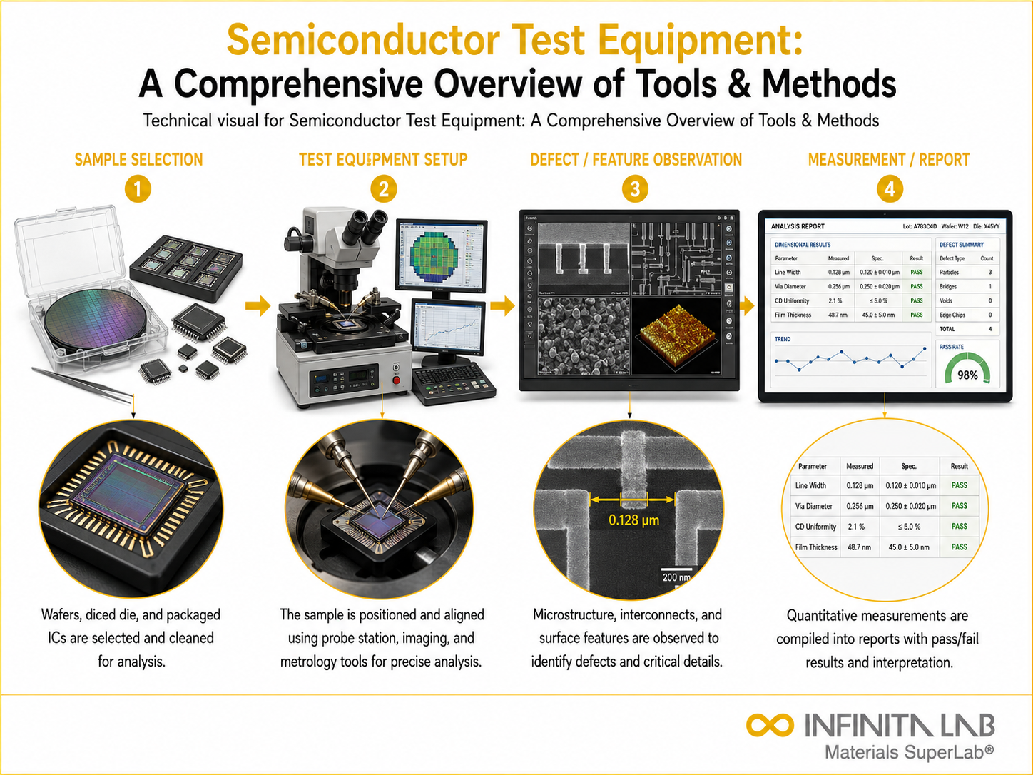 Infinita Engineering Visual showing Semiconductor Test Equipment microscopy / imaging workflow for semiconductor test equipment: a comprehensive overview of tools & methods.