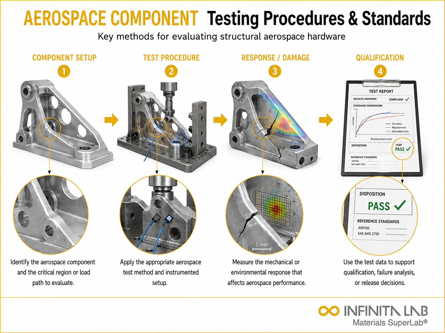 Infinita Engineering Visual showing Aerospace Component Testing aerospace / industry guide workflow for aerospace component testing procedures: key methods & standards.