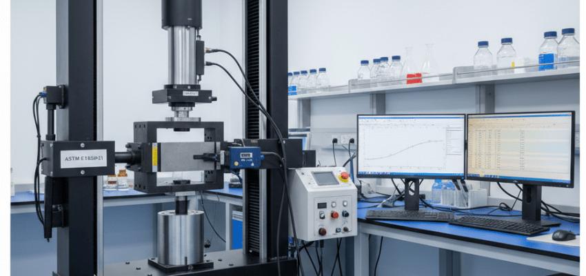 ASTM E1820 is the standard test method for measuring fracture toughness in metallic materials