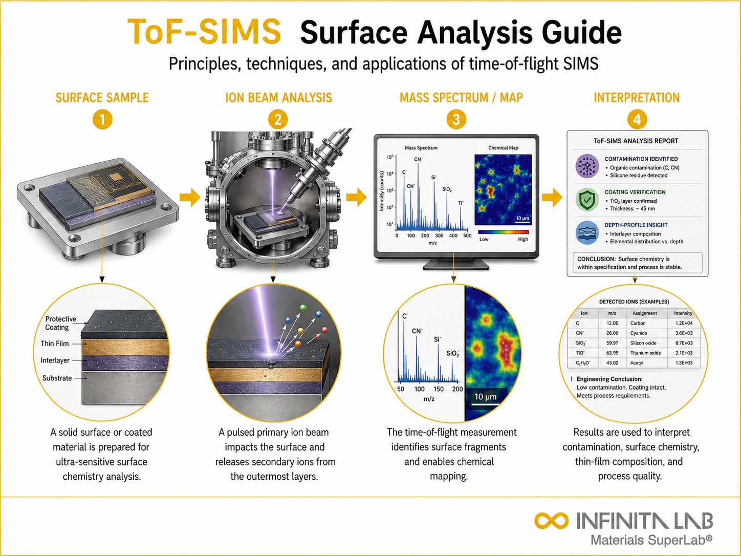 Infinita Engineering Visual showing Tof Sims Principles general testing / industry guide workflow for tof-sims: principles, techniques & applications guide.