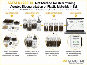Infinita Engineering Visual showing ASTM D5988 oil / lubricant workflow for astm d5988 18 test method for determining aerobic biodegradation of plastic materials in soil.
