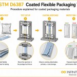Infinita Engineering Visual showing ASTM D6387 packaging material / package integrity workflow for astm d6387: testing coated flexible packaging — procedure explained.