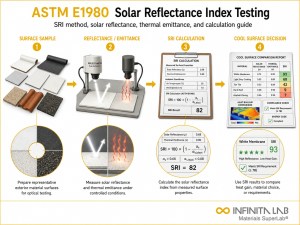 Infinita Engineering Visual showing ASTM E1980 general testing / industry guide workflow for astm e1980: solar reflectance index (sri) testing — method & calculation guide.